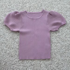 DAZY Lilac Light Purple Ribbed Knit Top with Short Puff Sleeves Size S 4 6